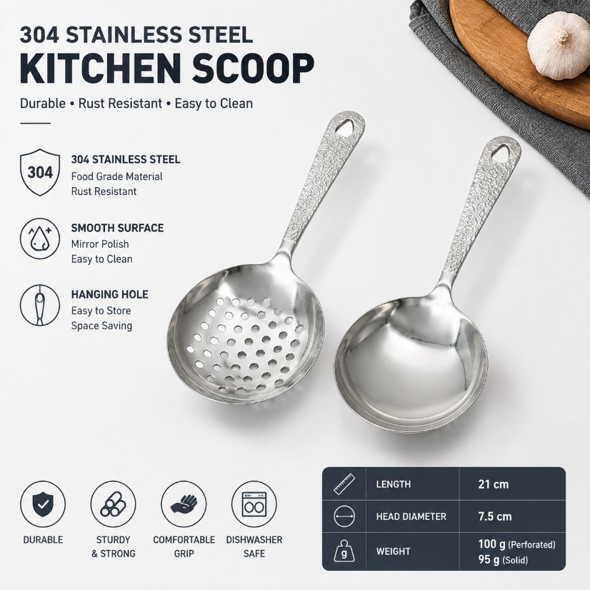Kitchen Utensils Food-Grade 304 Stainless Steel Heart-Shaped Slotted Serving Spoon with Hanging Hole
