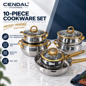 Cookware 3-Ply Steel Drum-Shaped 304 Stainless Steel 10-Piece Cookware Set